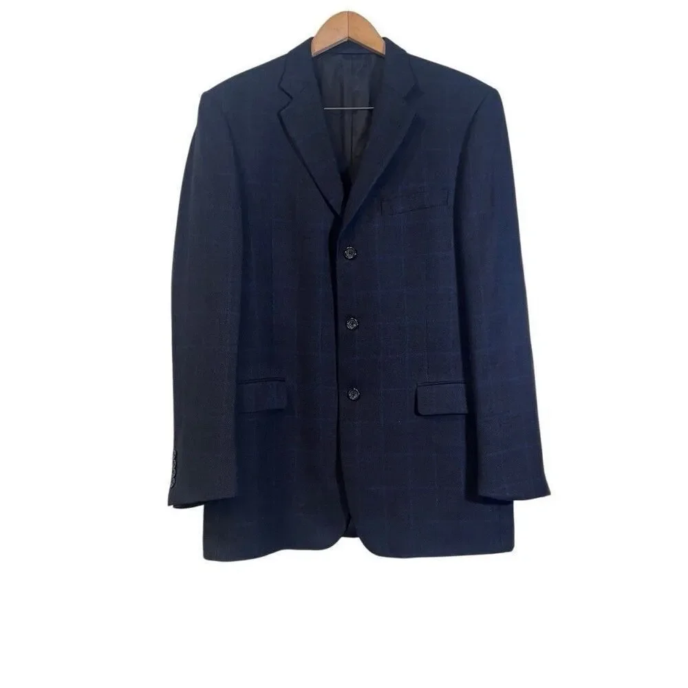 Burberry London Bond Street 2 Button Navy Blue Pinstripe Suit Sz 42 Long Pleated